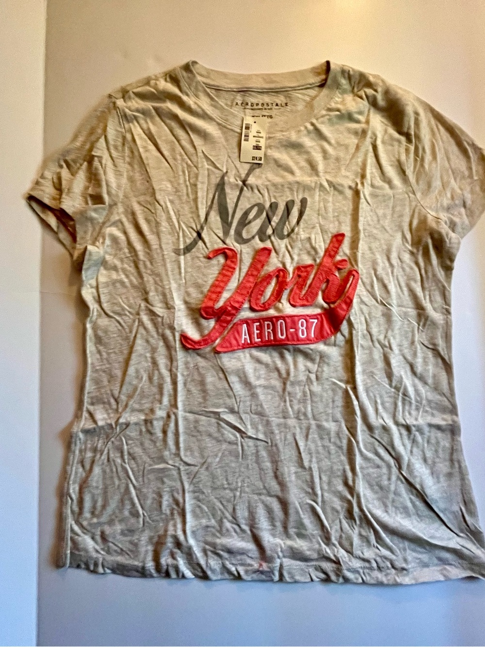 NWT Aeropostale Short Sleeve Tee - Ash Gray/Pink lettering - Size XXL